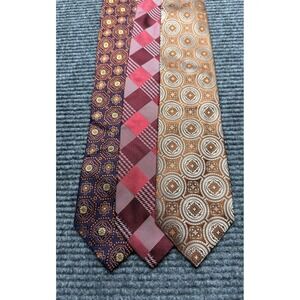 Paul Fredrick Ties Mens Silk Lot of 3 Burgundy Plaid Brown Geometric‎ Handmade